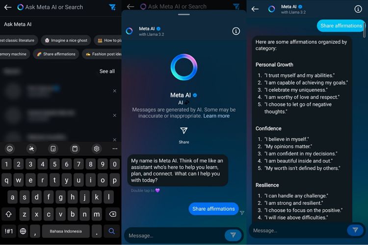 Ilustrasi cara menggunakan Meta AI di Instagram. Meta AI di Instagram dapat menjawab pertanyaan pengguna, membuat animasi foto, dan menghasilkan gambar secara real-time dan gratis.
