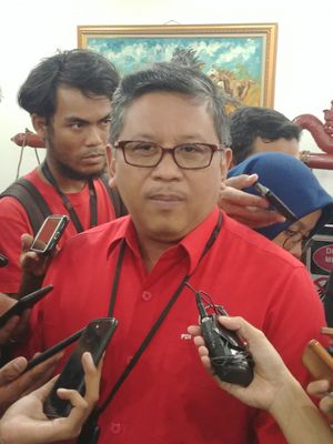 Sekjen PDI-P Hasto Kristiyanto di Kantor DPP PDI-P, Jakarta, Rabu (1/8/2018).