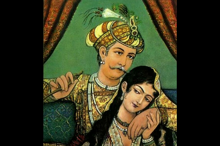 Kaisar Jalaluddin Akbar dari Kekaisaran Mughal dan permaisurinya Mariam-uz-Zamani yang sering disalahartikan sebagai Ratu Jodha atau Jodha Bai.