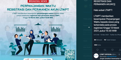 Perpanjangan waktu registrasi dan permanen akun LTMPT