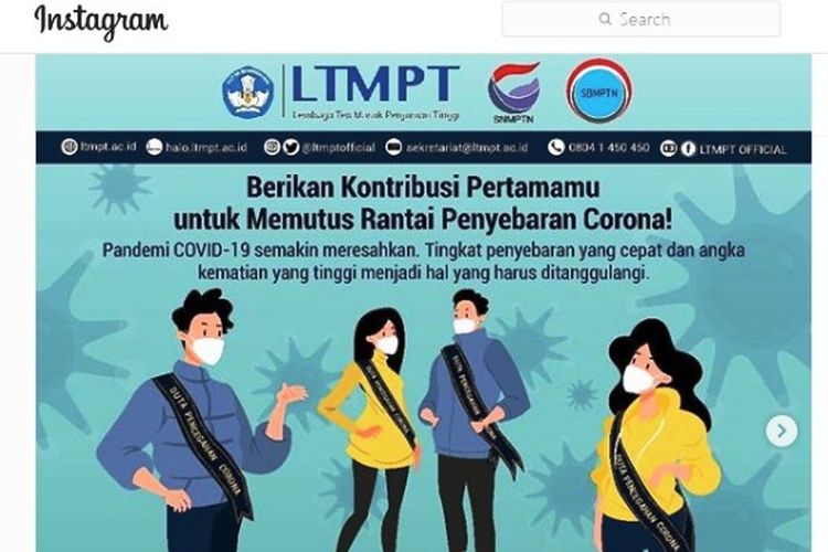 Tangkapan layar Duta Pencegahan Corona dari LTMPT.