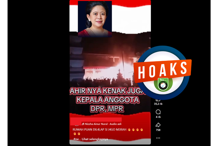 Tangkapan layar Facebook video yang diklaim menampilkan rumah Puan Maharani dibakar massa