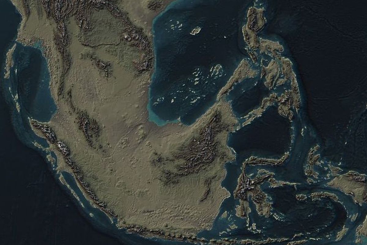 Ilustrasi wilayah Kepulauan Indonesia pada akhir zaman Mesozoikum.