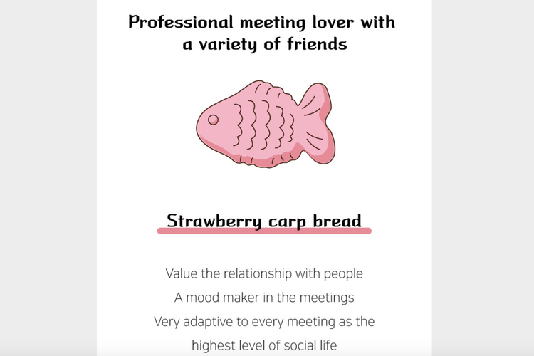 Ilustrasi hasil tes kepribadian dengan kategori roti bentuk ikan dari Ktestone.