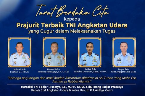 4 Perwira yang Gugur dalam Jatuhnya Pesawat TNI AU di Pasuruan Dapat Kenaikan Pangkat Anumerta