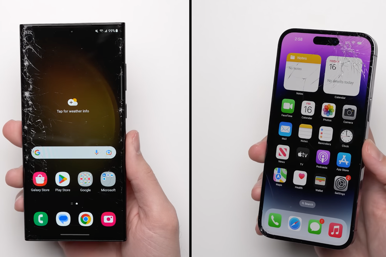 Uji jatuh layar Galaxy S23 Ultra dan iPhone 14 Pro Max