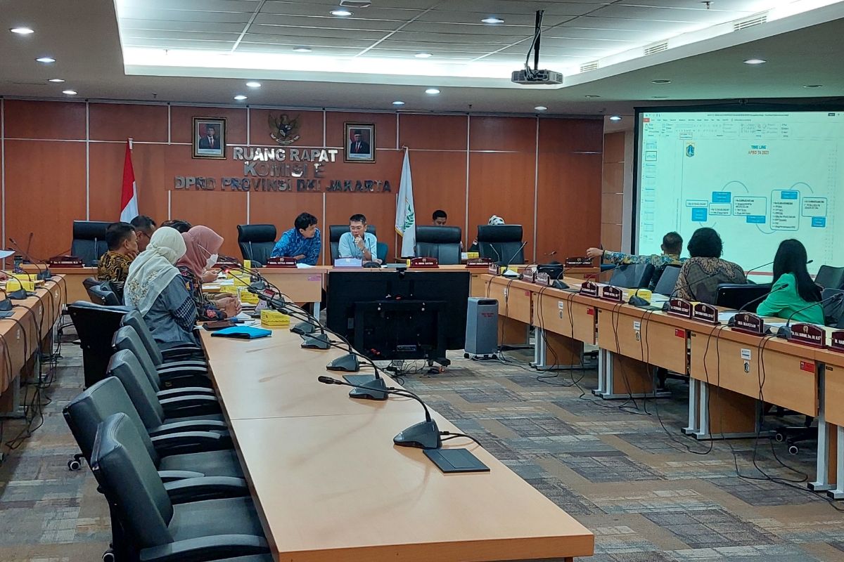 Suasana rapat Komisi E DPRD DKI Jakarta di Ruang Rapat Komisi E DRPD DKI Jakarta, Gambir, Jakarta Pusat, Kamis (12/1/2023).