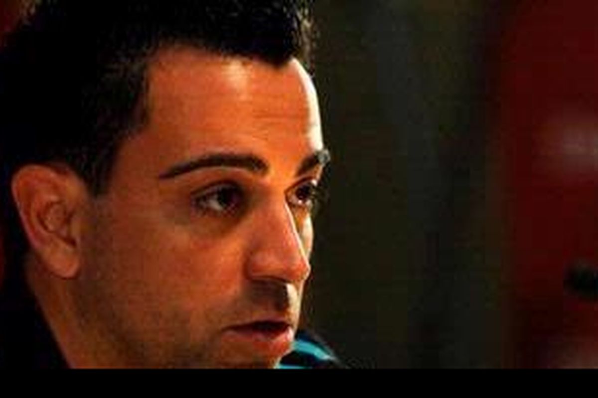 Gelandang timnas Spanyol asal klub Barcelona, Xavi Hernandez.