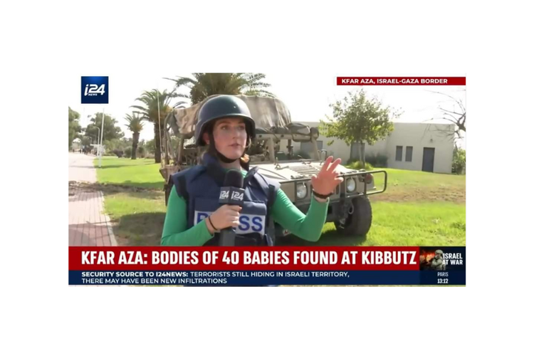 Tangkapan layar berita i24 News yang mengeklaim Hamas berlaku kejam terhadap bayi Israel