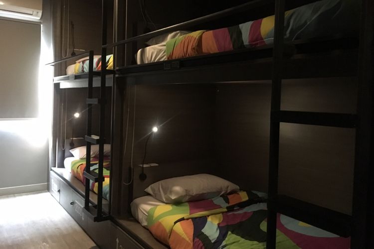 Fasilitas kamar di Nomad Hostel Kemang, Jakarta Selatan, Rabu (8/8/2018). 