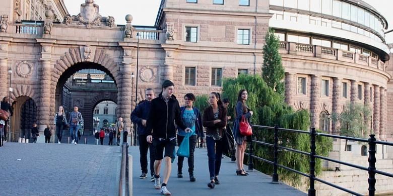 Keindahan bangunan tua yang dipertahankan di gedung parlemen Stockholm, Swedia.