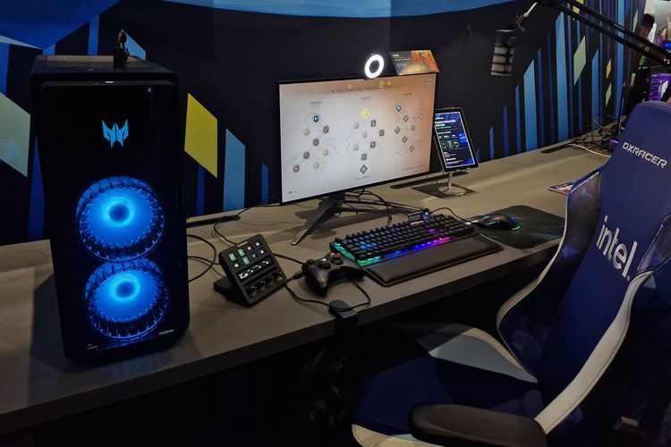 Setup PC gaming Acer Predator Orion 7000 (PO7-650) bertenaga Intel Core i9-14900K generasi ke-14 untuk streamer dipamerkan di SXSW Sydney 2023. 