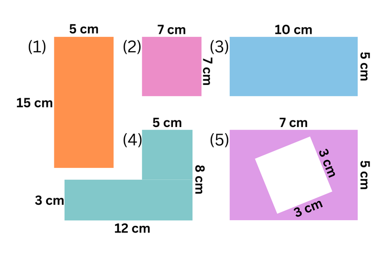 Berbagai segiempat dengan ukuran berbeda