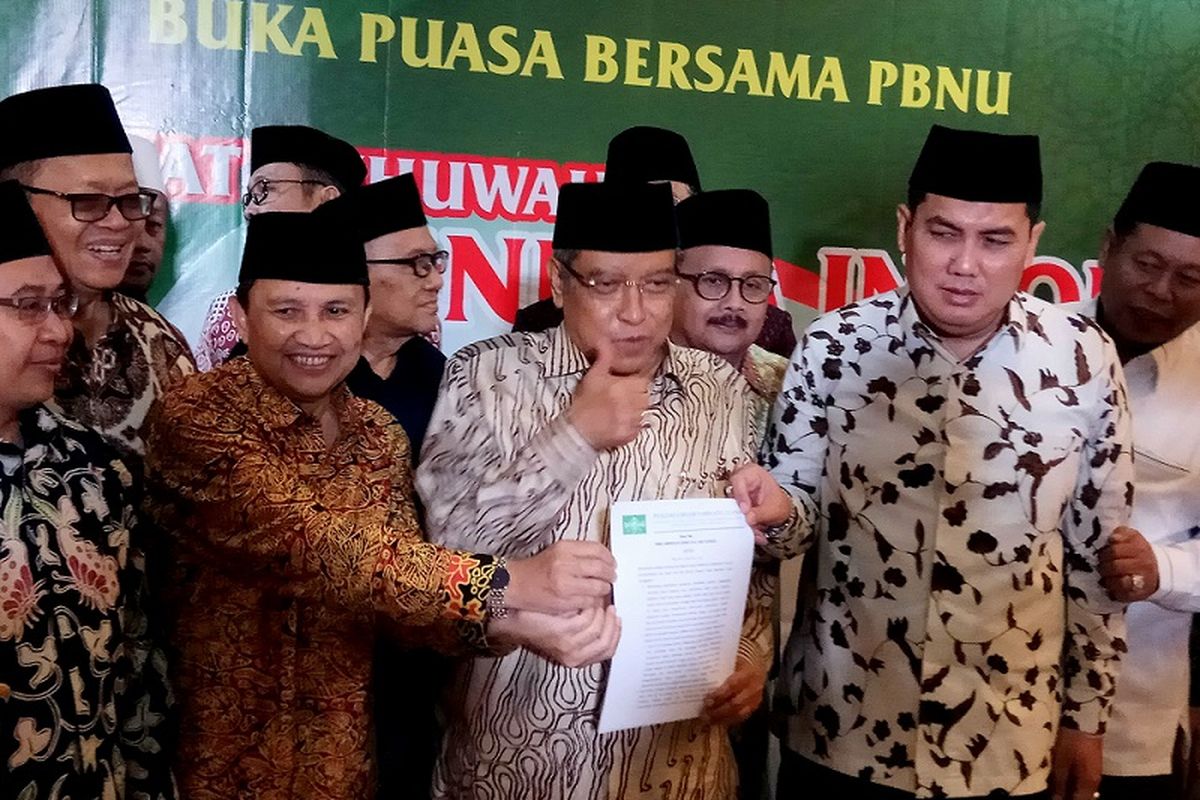 Ketua Pengurus Besar Nahdlatul Ulama (PBNU), Said Aqil Siroj dalam konferensi pers di kantor PBNU, Jakarta Pusat, Kamis (15/6/2017). 