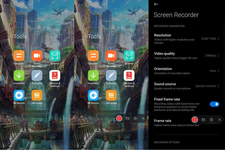 Cara mengatur resolusi perekaman video di aplikasi Screen Recorder di MIUI 12.