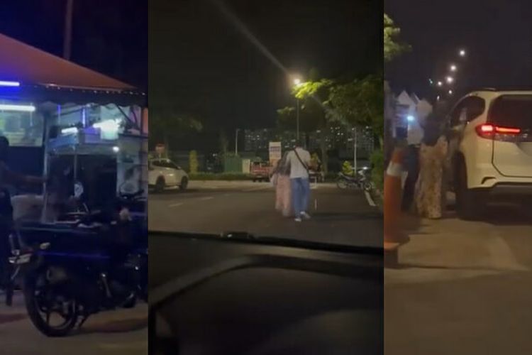Tangkapan layar dari video sepasang pengemis yang diduga pura-pura buta lalu pulang naik mobil di Malaysia.