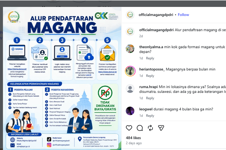 Lowongan Magang DPD RI 2026, Pelajar dan Mahasiswa Bisa Daftar