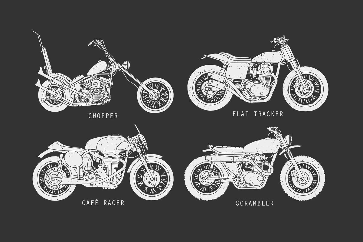 Ilustrasi gaya motor custom.