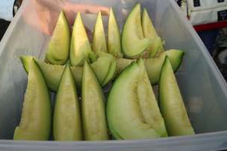 Melon yang dihasilkan petani di Ashimori, Jepang.