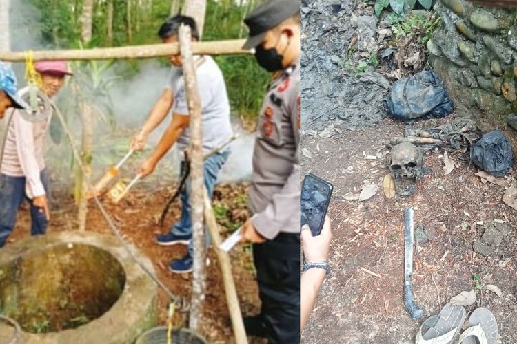 Kerangka manusia yang ditemukan dalam sumur milik warga di Jalan Poros, Desa Mekar Jaya,Kecamatan Tebing Tinggi, Kabupaten Empat Lawang, Sumatera Selatan.