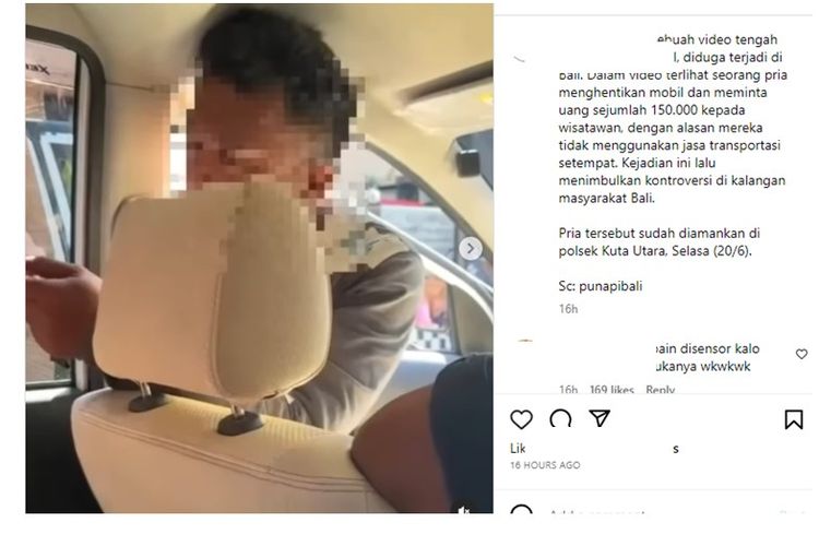 Video viral pria di Bali meminta paksa uang Rp 150.000 ke wisatawan karena tak gunakan jasa transportasi lokal
