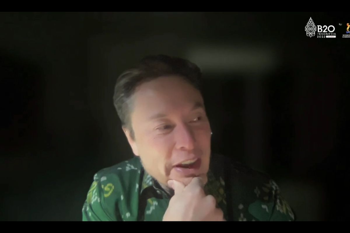 Tangkapan layar Elon Musk hadiri B20 secara virtual.
