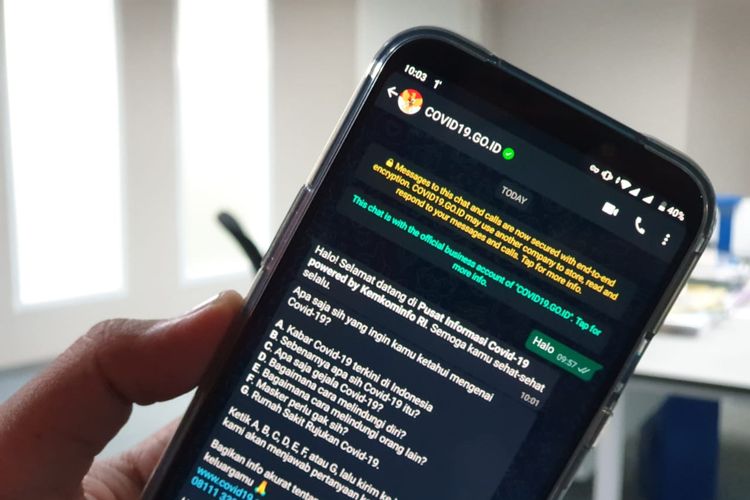 Chatbot WhatsApp COVID-19 resmi bisa dijajal masyarakat mulai Jumat (20/3/2020).