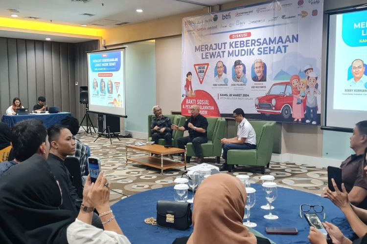 Diskusi Merajut Kebersamaan Lewat Mudik Sehat yang digelar Jaringan Aksi Keselamatan Jalan (Jarak Aman) di Jakarta, Kamis (28/3/2024). 