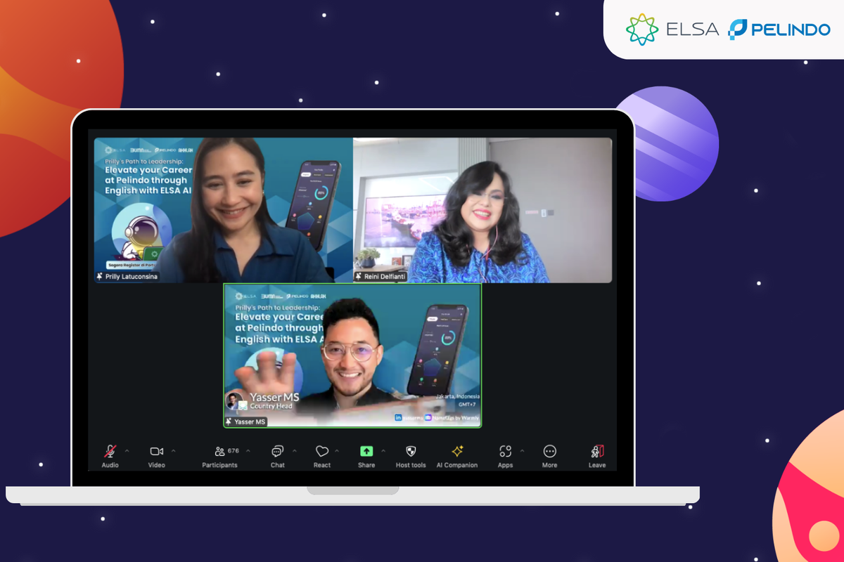 Pembukaan program English Community melalui webinar bertajuk Prilly's Path to Leadership: Elevate Your Career at Pelindo through English with ELSA AI yang menghadirkan aktris Prilly Latuconsina.