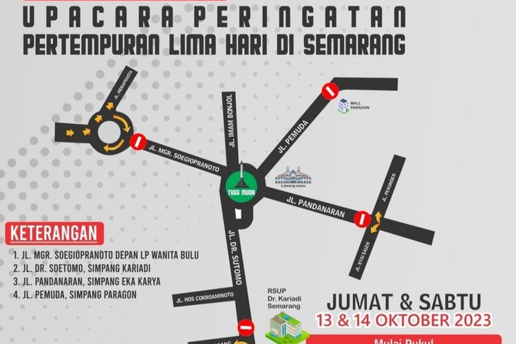 Rute penutupan jalan menuju Tugu Muda, Kota Semarang, Jawa Tengah 