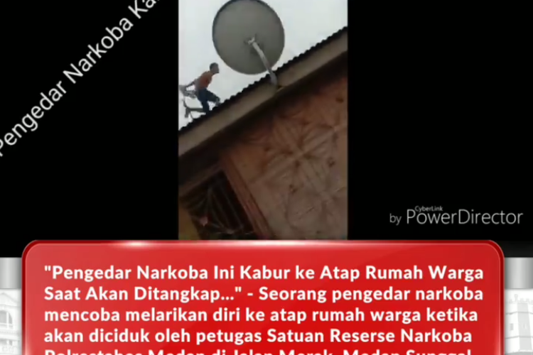 Kejaran-kejaran antara pengedar narkoba dengan petugas kepolisian di atap rumah warga di Medan