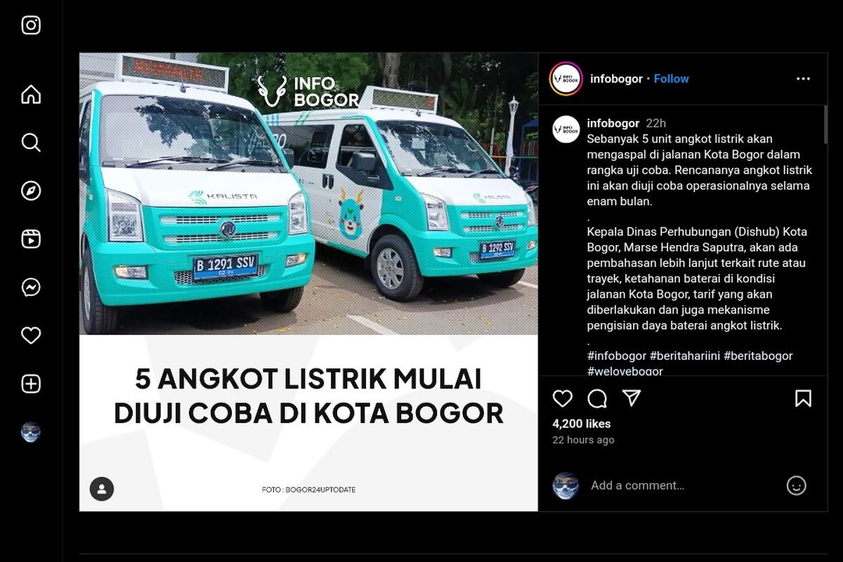 Mobil listrik DFSK Gelora Elrctric dijadikan angkot di Kota Bogor