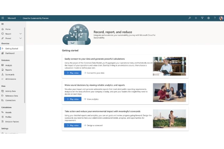 Microsoft Cloud for Sustainability membantu pelanggan mencatat aktivitas terkait emisi, menghitung dengan cara yang paling akurat untuk setiap organisasi dan kategori, serta memberikan rekomendasi yang relevan.
