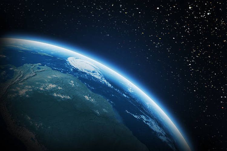 Ilustrasi planet bumi dan bintang-bintang.