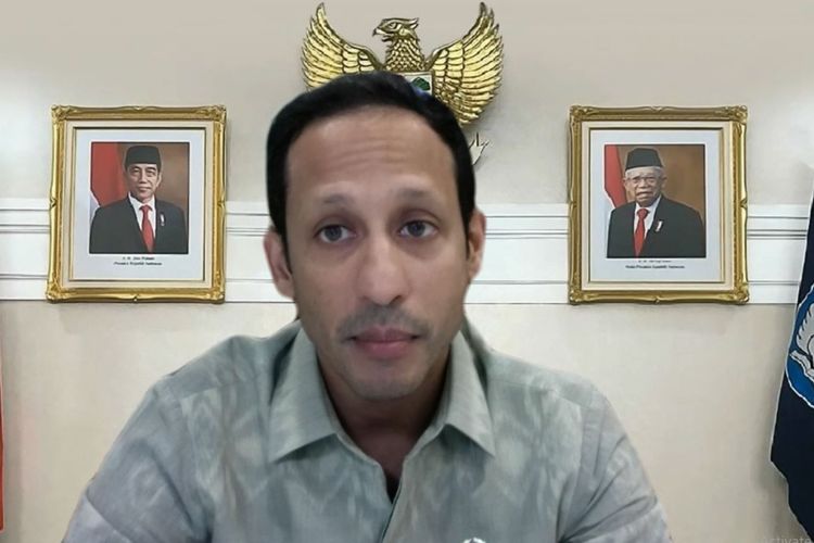 Menteri Pendidikan, Kebudayaan, Riset, dan Teknologi (Mendikbudristek) Nadiem Anwar Makarim saat peluncuran Rapor Pendidikan Daerah Versi 2.0 secara virtual, Rabu (5/7/2023).