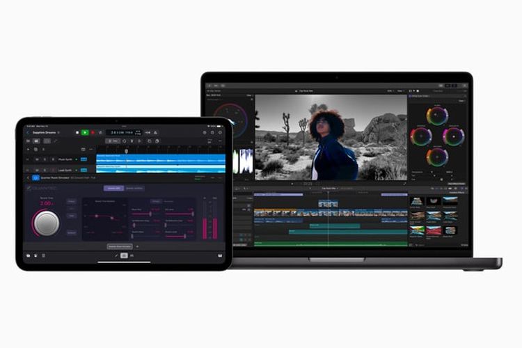 Ilustrasi aplikasi Final Cut Pro di perangkat Apple.