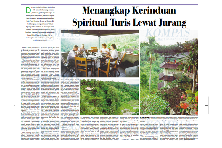 Tangkap layar artikel Menangkap Kerinduan Spiritual Turis Lewat Jurang yang terbit di harian Kompas edisi 16 April 2000.