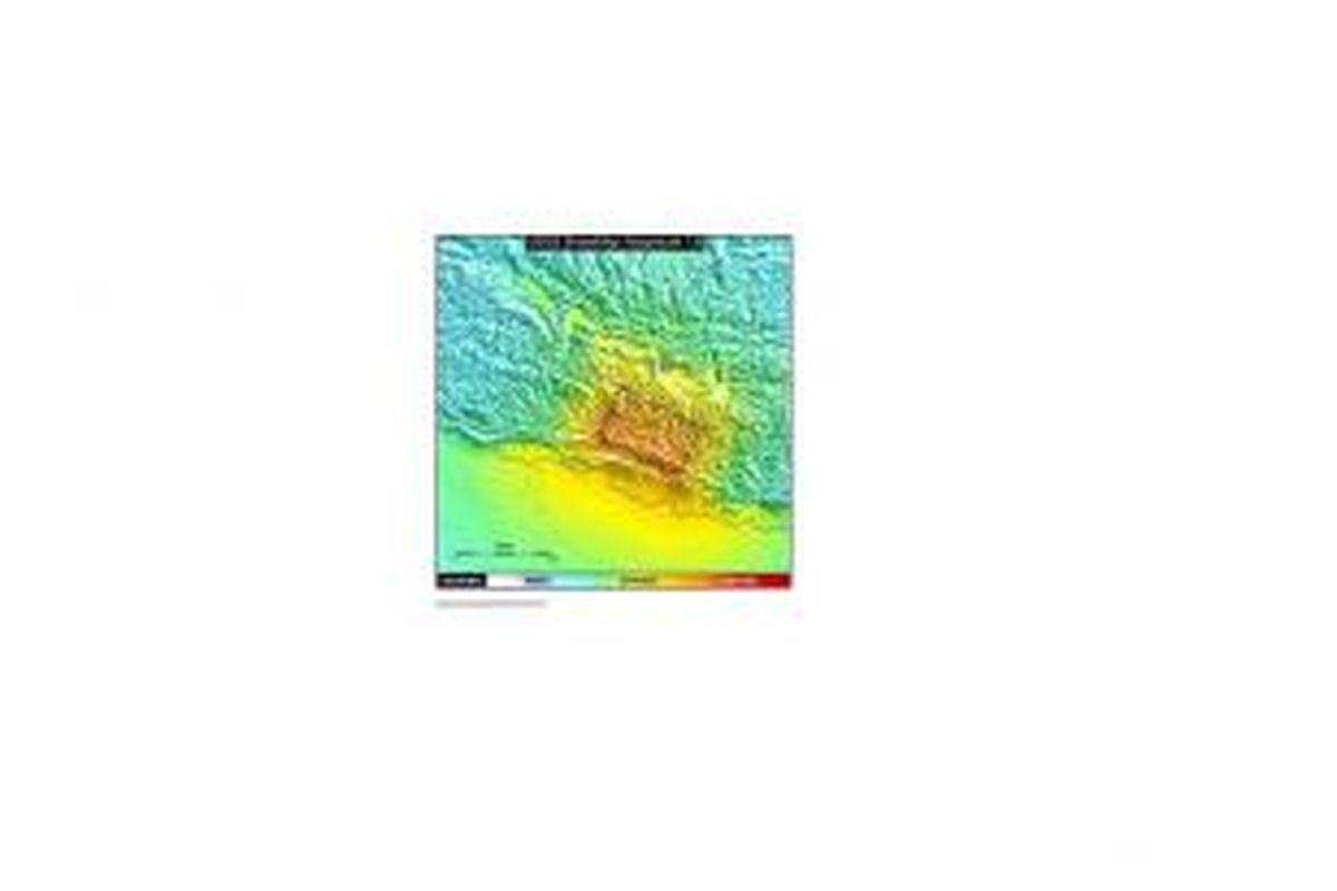 peta goncangan gempa Nepal bermagnitudo 7,8 pada Sabtu (25/4/2015)