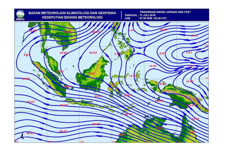 Prakiraan angin BMKG 11 Juli 2019 pukul 07.00 WIB. Cuaca Indonesia diprediksi cerah.