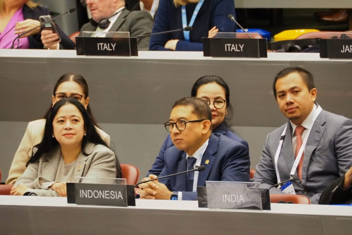 Ketua DPR RI Puan Maharani saat mengikuti Sidang IPU ke 148 di Jenewa, Switzerland, Minggu (25/3/2024)