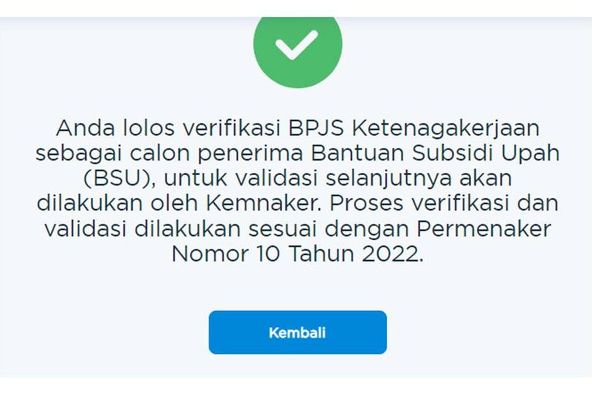 Tangkapan layar laman BPJS Ketenagakerjaan untuk cek BSU