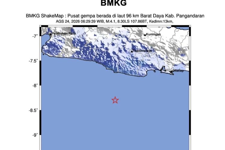 Gempa Magnitudo 4,1 Kembali Guncang Laut Barat Daya Pangandaran, Terasa hingga Singaparna
