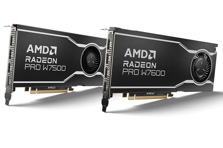 Dua kartu grafis profesional AMD Radeon Pro W7600 dan W7500