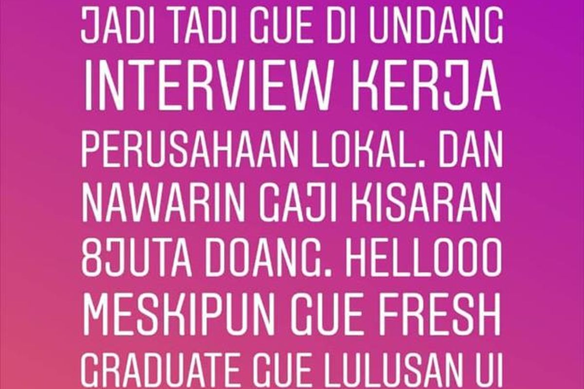 Postingan di twitter yang viral tentang penolakan gaji fresh graduate Rp 8 juta, Kamis (24/7/2019).