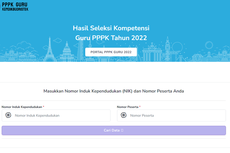 Tangkapan layar laman pengecekan hasil seleksi kompetensi PPPK Guru 2022.