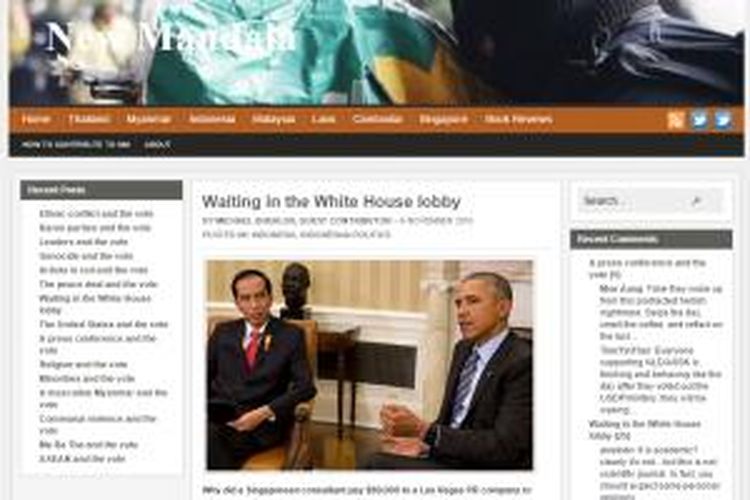 Halaman situs New Mandala yang menyebutkan bahwa pertemuan Presiden Joko Widodo dan Presiden AS Barrack Obama difasilitasi oleh konsultan dan pelobi asing.