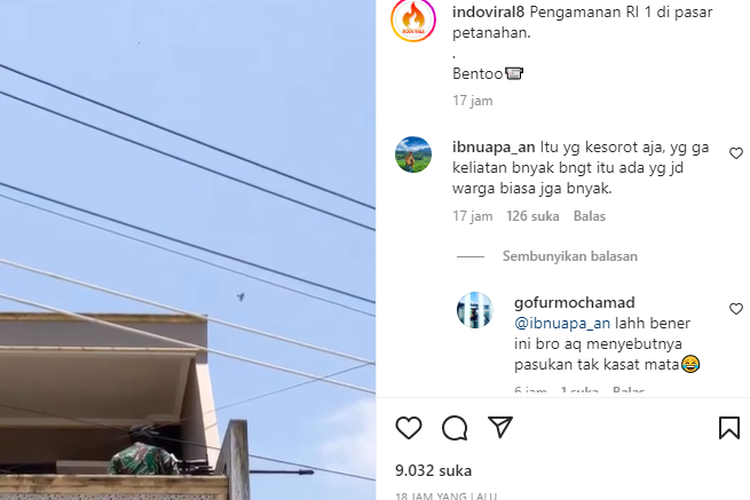 Tangkapan layar unggahan video yang memperlihatkan prajurit TNI bersiaga membawa sniper di rumah warga ketika mengamankan kunjungan Presiden Joko Widodo (Jokowi).