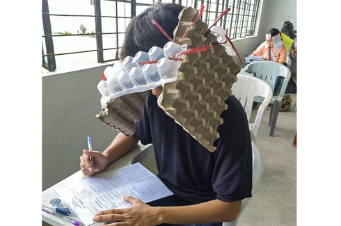 Helm Anti Menyontek Mahasiswa Filipina, Pakai Bekas Kotak Telur hingga Jemuran Baju