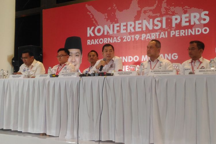 Ketua Umum Partai Perindo, Hary Tanoseodibjo, dalam rapat koordinasi nasional (Rakornas) Perindo 2019 Di JIEXPO Convention Centre, Jakarta, Selasa (19/3/2019).