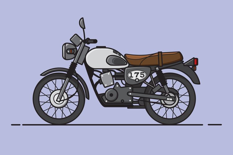 Ilustrasi motor retro Kawasaki.